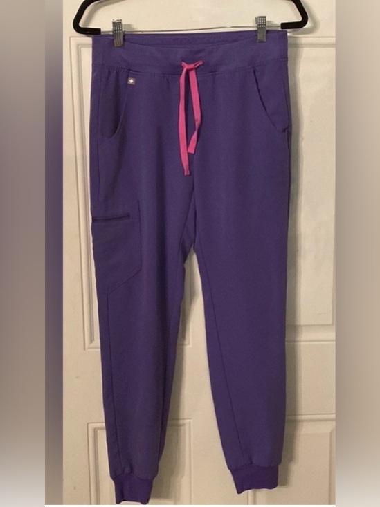 Figs Pants - Figs Purple Jogger Scrub Pants with Pink Drawstring